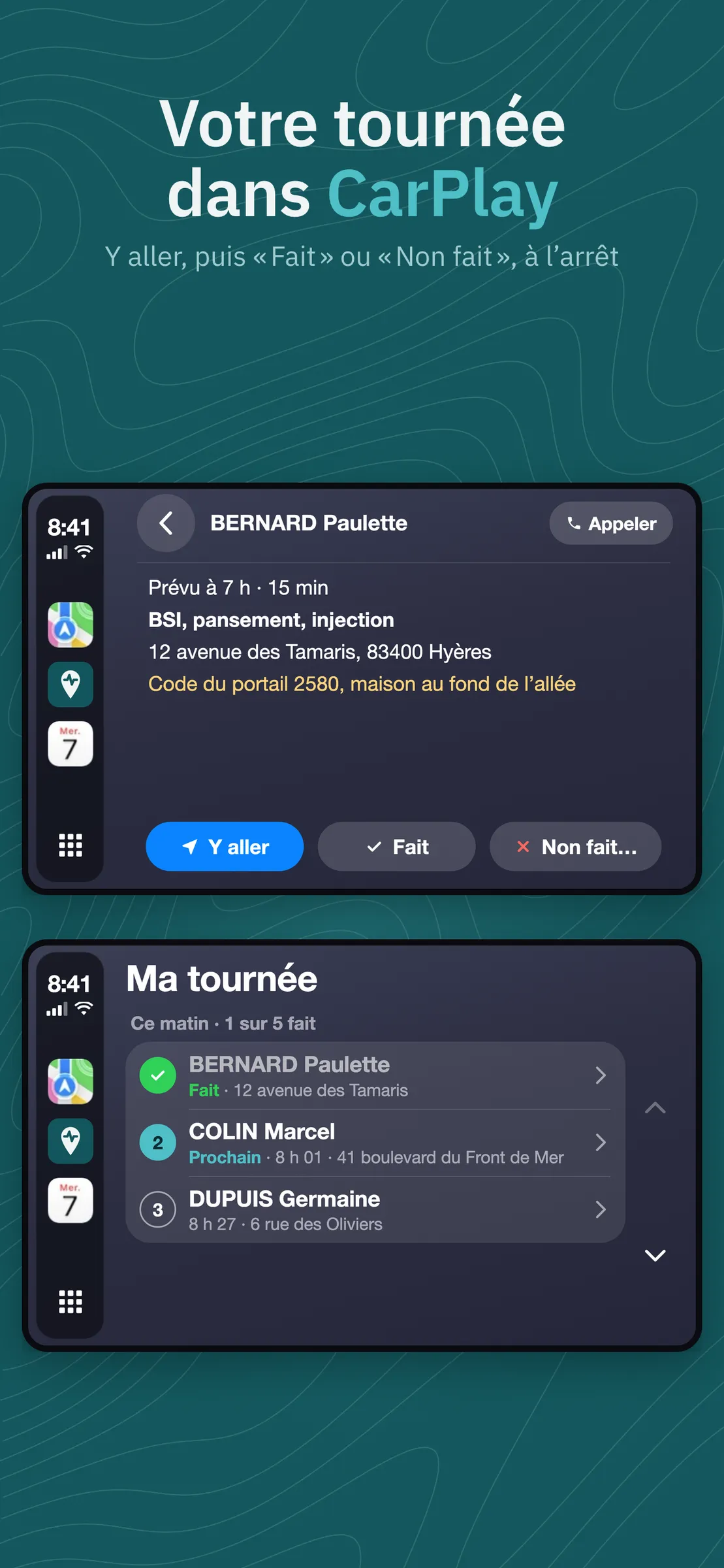 Novidel dans CarPlay : la tournée affichée dans la voiture