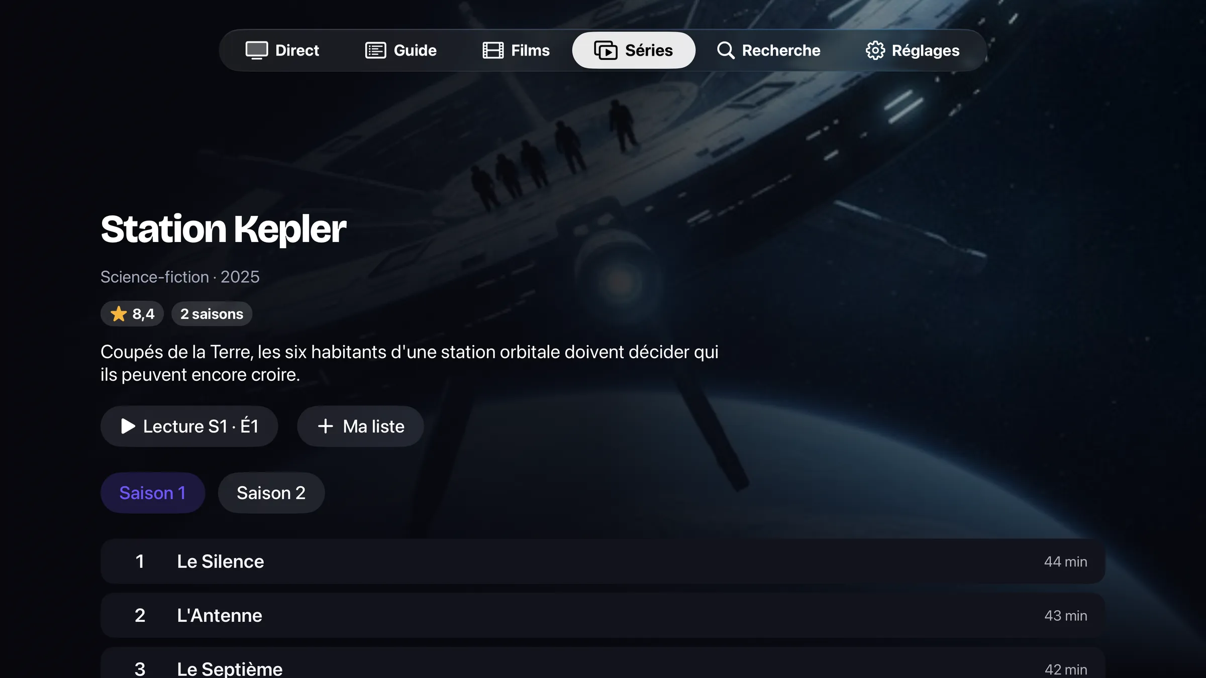 IPTVista sur Apple TV : fiche d'une série et liste des épisodes