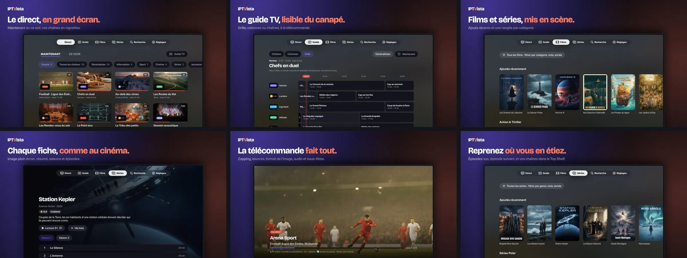 Planche d'aperçus d'IPTVista sur Apple TV