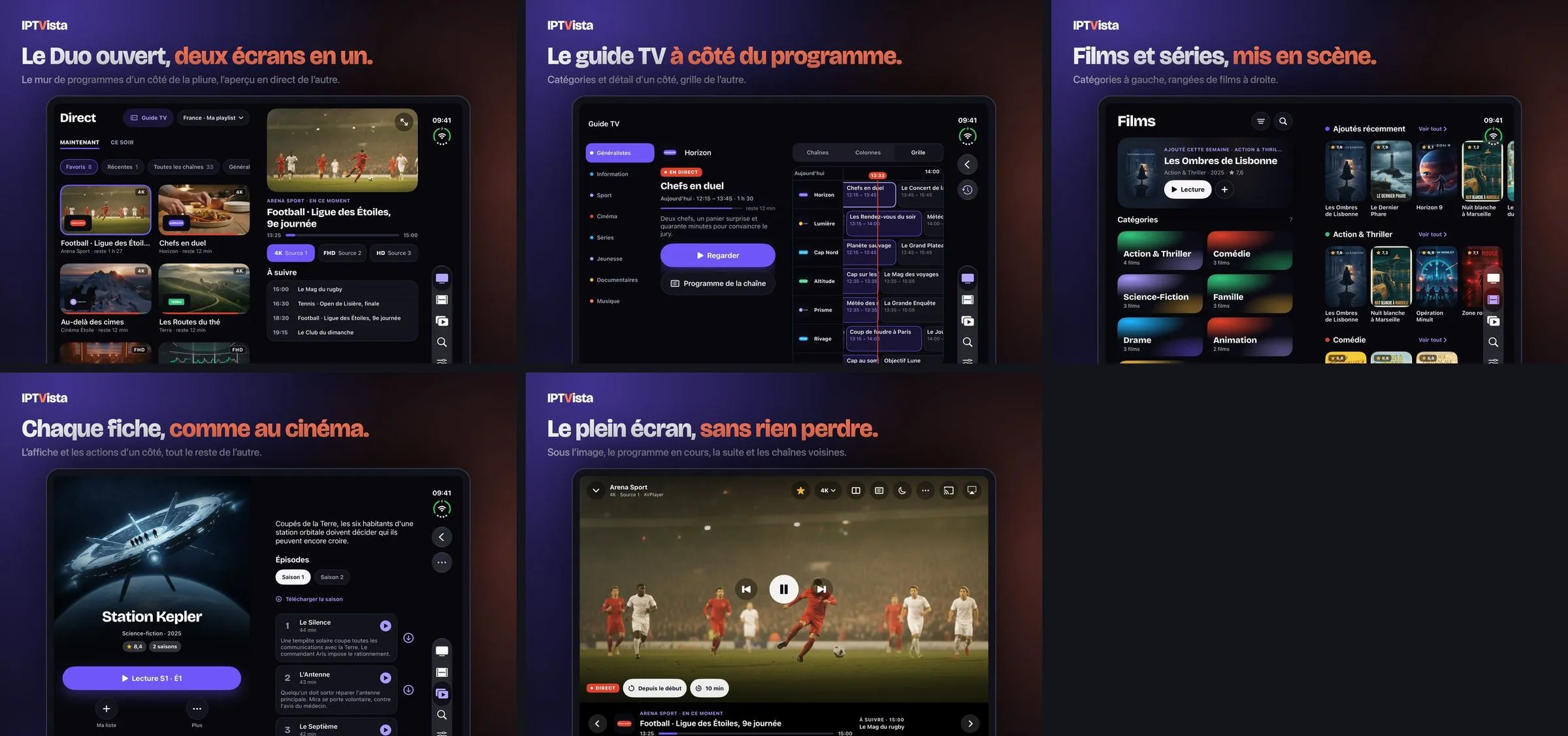 Planche d'aperçus d'IPTVista sur iPad et Apple TV