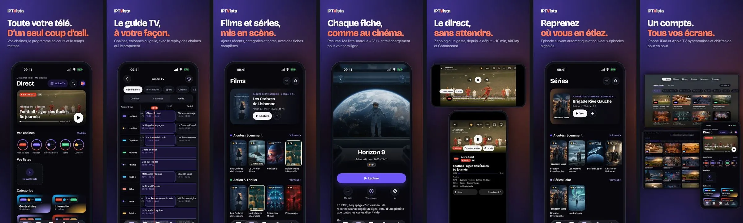 Planche d'aperçus d'IPTVista sur iPhone