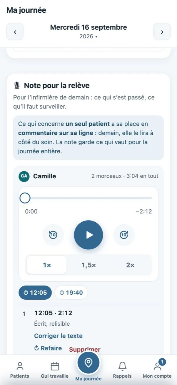 Espace du cabinet : la note vocale pour la relève