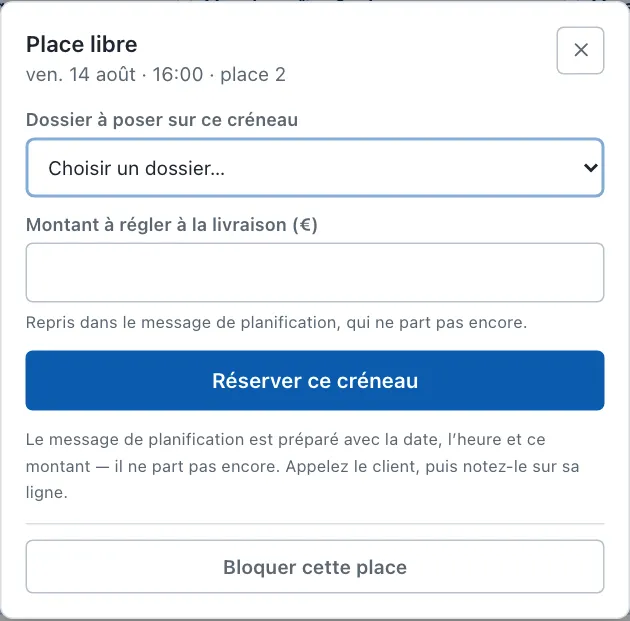 AutoDeliver : réservation d'un créneau de livraison