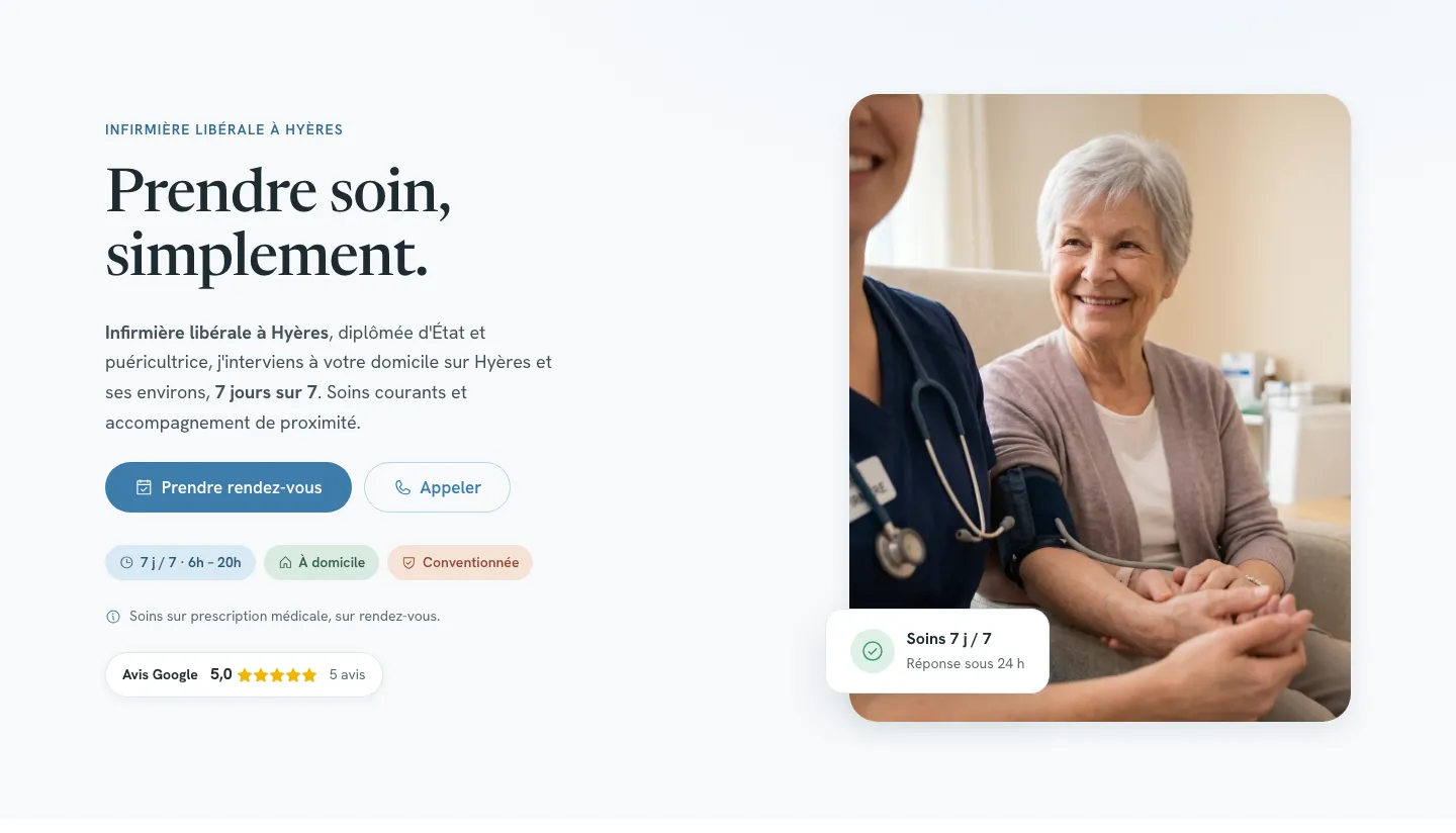 Le site du cabinet infirmier : « Prendre soin, simplement », soins à domicile à Hyères